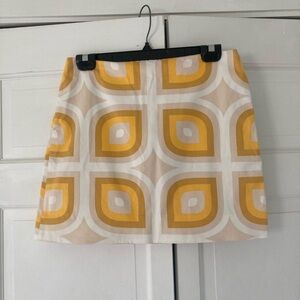 J. Crew | Retro Pattern Gold and White A-Line Mini Skirt